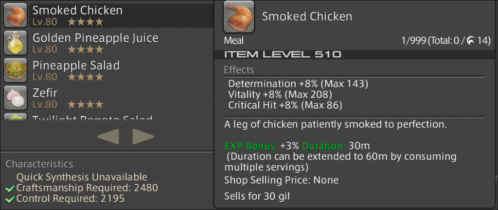 Final Fantasy XIV Savage Raid Food