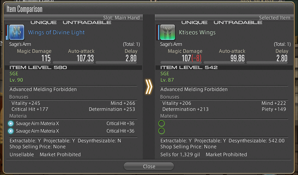 ffxiv item level item comparison